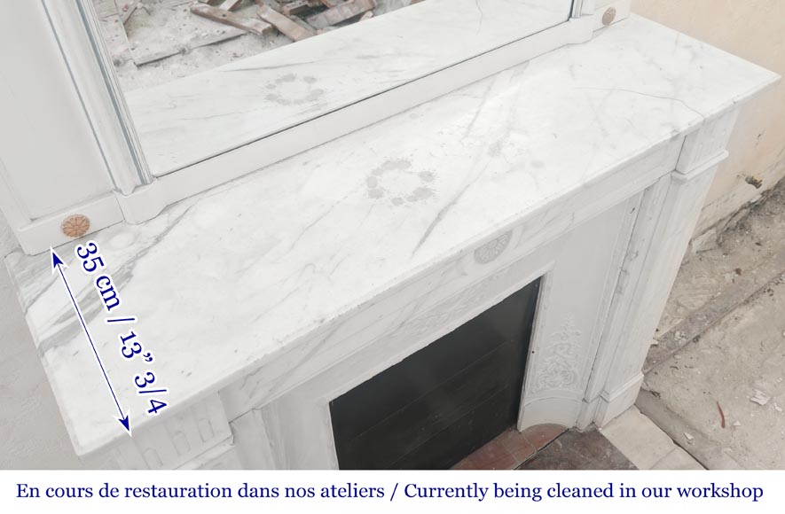 Louis XVI style fireplace in semi-statuary marble, decorated with a sunflower Louis XVI style fireplace in semi-statuary marble, decorated with a sunflower-10