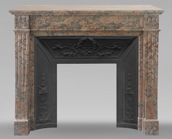 Louis XVI style fireplace with fluted feet, in pink Enjugerais marble Louis XVI style fireplace with fluted feet, in pink Enjugerais marble-0
