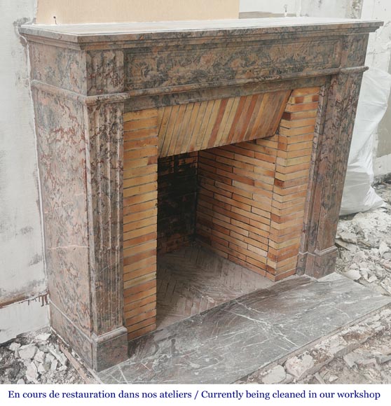 Louis XVI style fireplace with fluted feet, in pink Enjugerais marble Louis XVI style fireplace with fluted feet, in pink Enjugerais marble-2