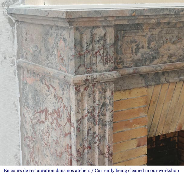 Louis XVI style fireplace with fluted feet, in pink Enjugerais marble Louis XVI style fireplace with fluted feet, in pink Enjugerais marble-3