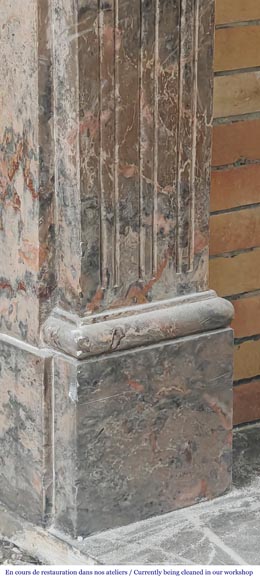 Louis XVI style fireplace with fluted feet, in pink Enjugerais marble Louis XVI style fireplace with fluted feet, in pink Enjugerais marble-4