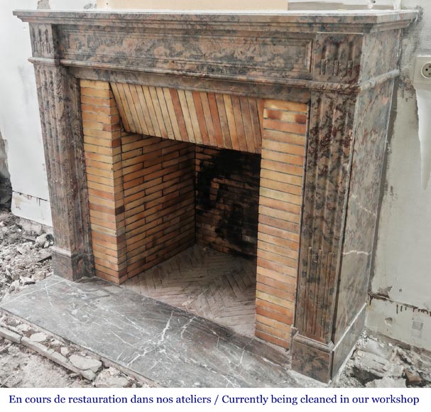Louis XVI style fireplace with fluted feet, in pink Enjugerais marble Louis XVI style fireplace with fluted feet, in pink Enjugerais marble-5