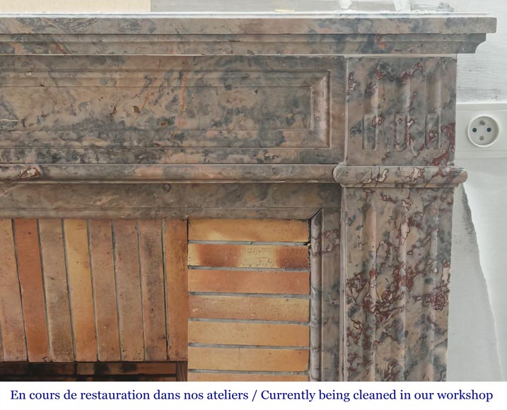 Louis XVI style fireplace with fluted feet, in pink Enjugerais marble Louis XVI style fireplace with fluted feet, in pink Enjugerais marble-6