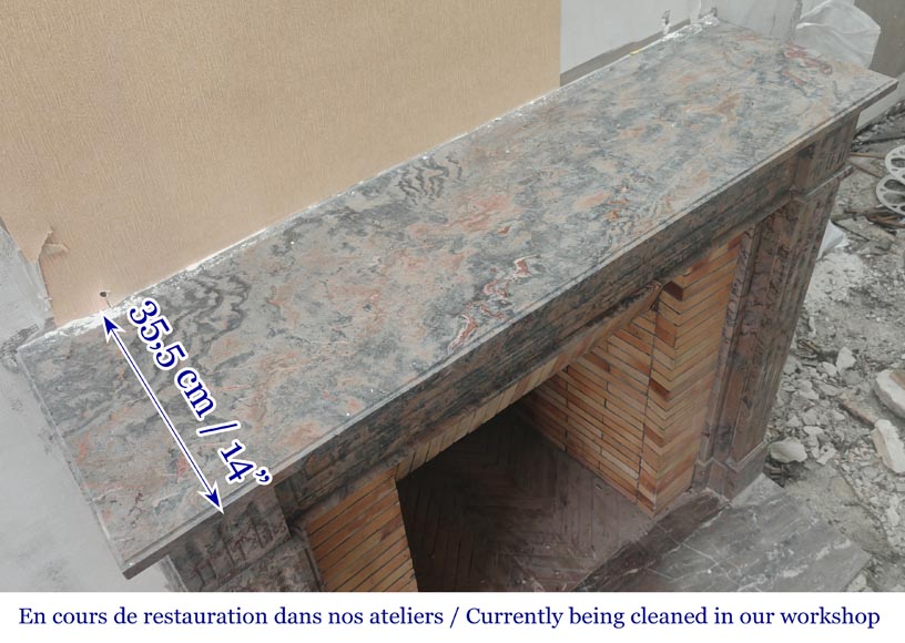 Louis XVI style fireplace with fluted feet, in pink Enjugerais marble Louis XVI style fireplace with fluted feet, in pink Enjugerais marble-8
