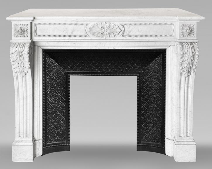Louis XVI style fireplace in Carrara marble decorated with pearls Louis XVI style fireplace in Carrara marble decorated with pearls-0
