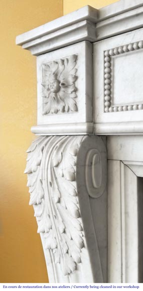 Louis XVI style fireplace in Carrara marble decorated with pearls Louis XVI style fireplace in Carrara marble decorated with pearls-5