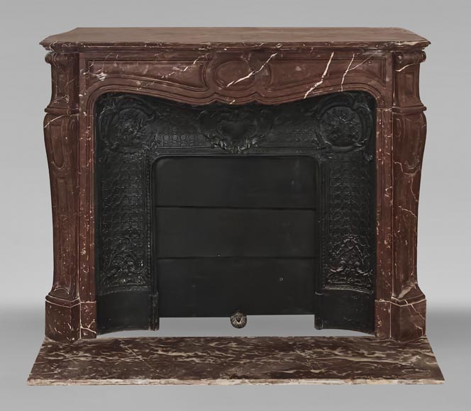 Louis XV style Pompadour model fireplace in northern red marble Louis XV style Pompadour model fireplace in northern red marble-0