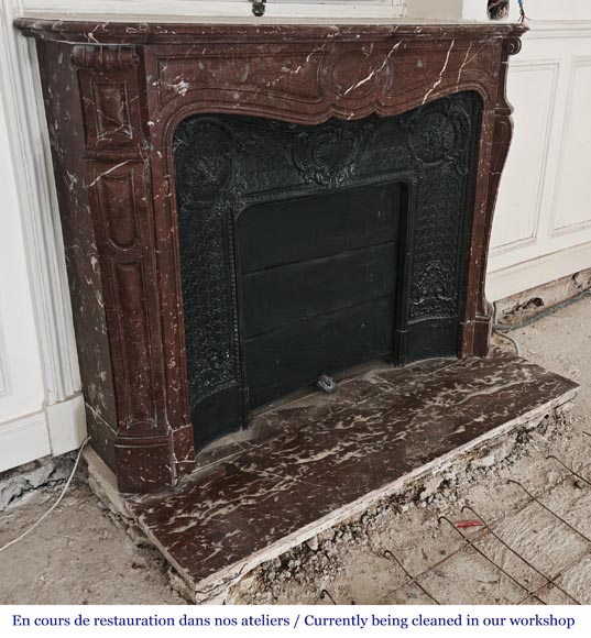 Louis XV style Pompadour model fireplace in northern red marble Louis XV style Pompadour model fireplace in northern red marble-2