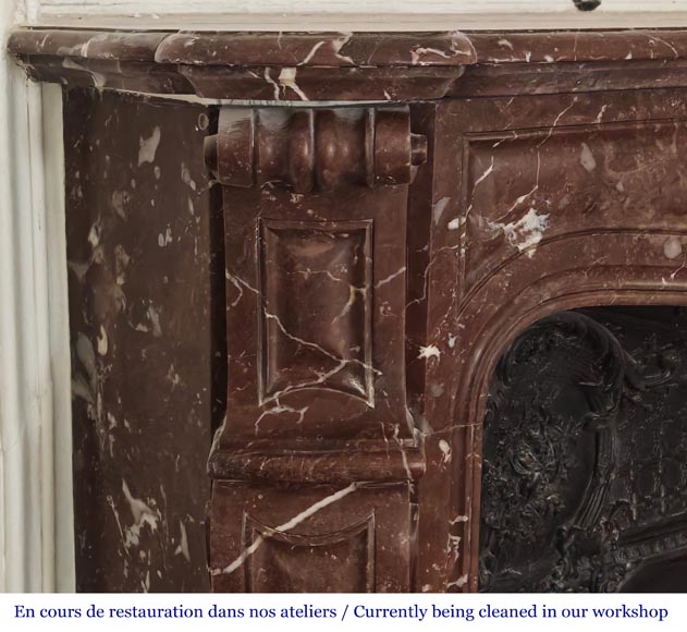 Louis XV style Pompadour model fireplace in northern red marble Louis XV style Pompadour model fireplace in northern red marble-3