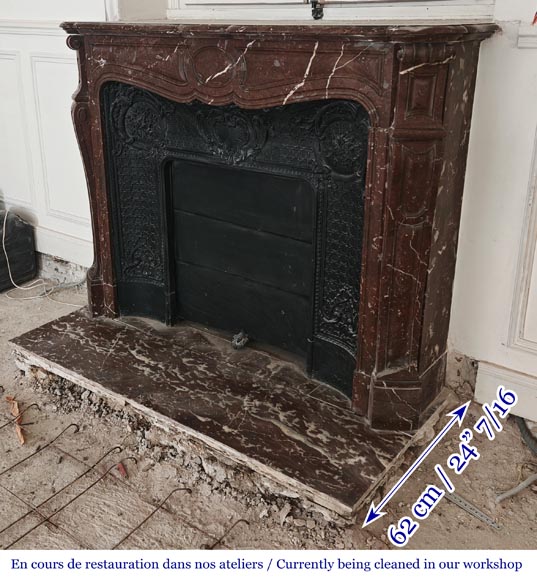 Louis XV style Pompadour model fireplace in northern red marble Louis XV style Pompadour model fireplace in northern red marble-5