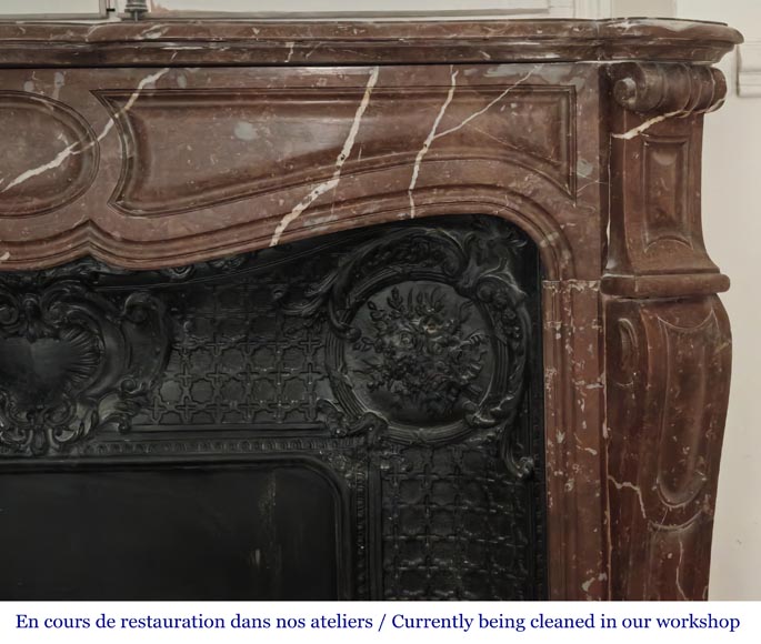 Louis XV style Pompadour model fireplace in northern red marble Louis XV style Pompadour model fireplace in northern red marble-6