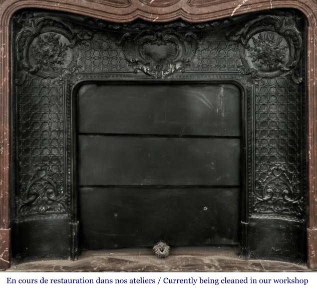 Louis XV style Pompadour model fireplace in northern red marble Louis XV style Pompadour model fireplace in northern red marble-9