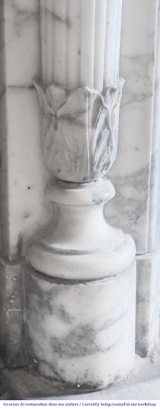 Louis XVI style curved-front fireplace in Arabescato marble, featuring half-columns of the Corinthian order-5
