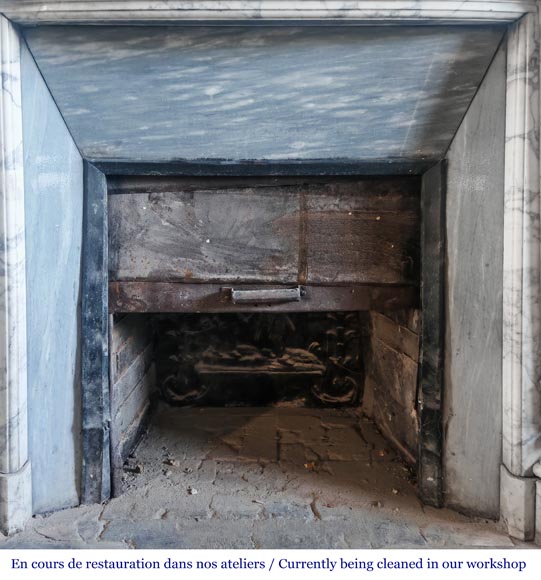 Louis XVI style curved-front fireplace in Arabescato marble, featuring half-columns of the Corinthian order-10