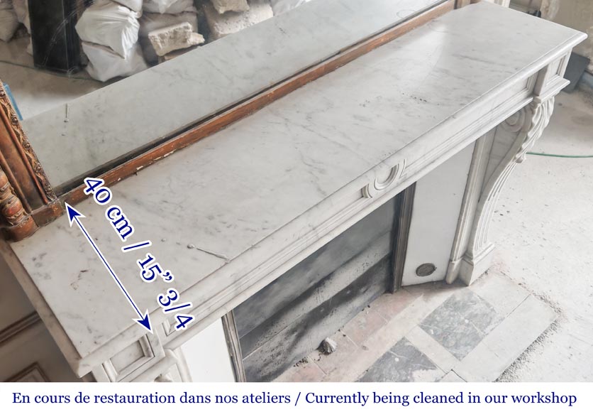 Restoration-period Carrara marble fireplace with water-leaf ornamentation Restoration-period Carrara marble fireplace with water-leaf ornamentation-9