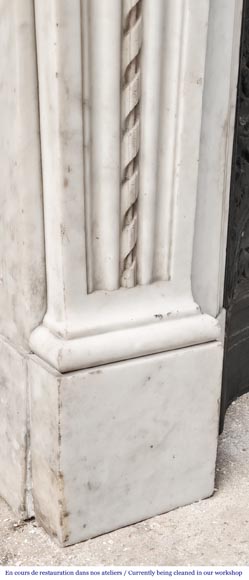 Louis XVI style Carrara marble fireplace with bead and rosette ornamentation Louis XVI style Carrara marble fireplace with bead and rosette ornamentation-9
