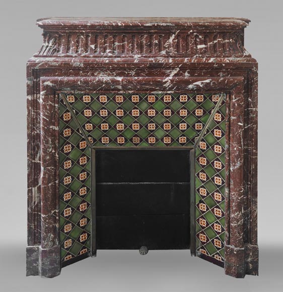 Louis XIV-style fireplace with acroterion, in Rouge du Nord marble Louis XIV-style fireplace with acroterion, in Rouge du Nord marble-0