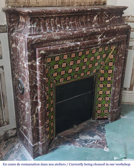 Louis XIV-style fireplace with acroterion, in Rouge du Nord marble Louis XIV-style fireplace with acroterion, in Rouge du Nord marble-2