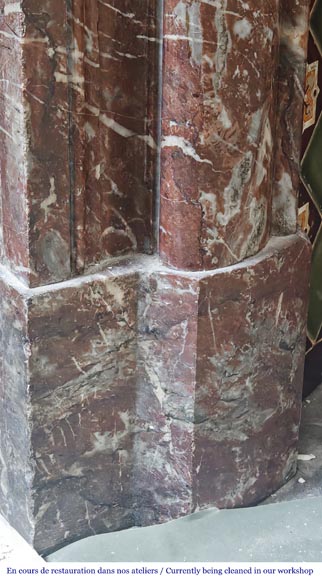 Louis XIV-style fireplace with acroterion, in Rouge du Nord marble Louis XIV-style fireplace with acroterion, in Rouge du Nord marble-4