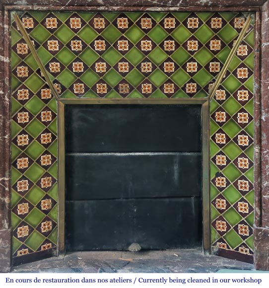 Louis XIV-style fireplace with acroterion, in Rouge du Nord marble Louis XIV-style fireplace with acroterion, in Rouge du Nord marble-8