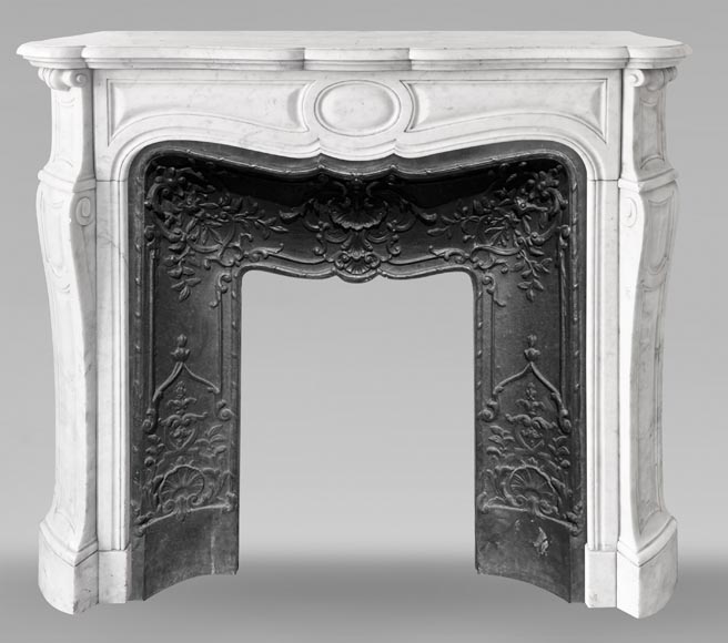 Louis XV-style fireplace, Pompadour type, in Carrara marble Louis XV-style fireplace, Pompadour type, in Carrara marble-0