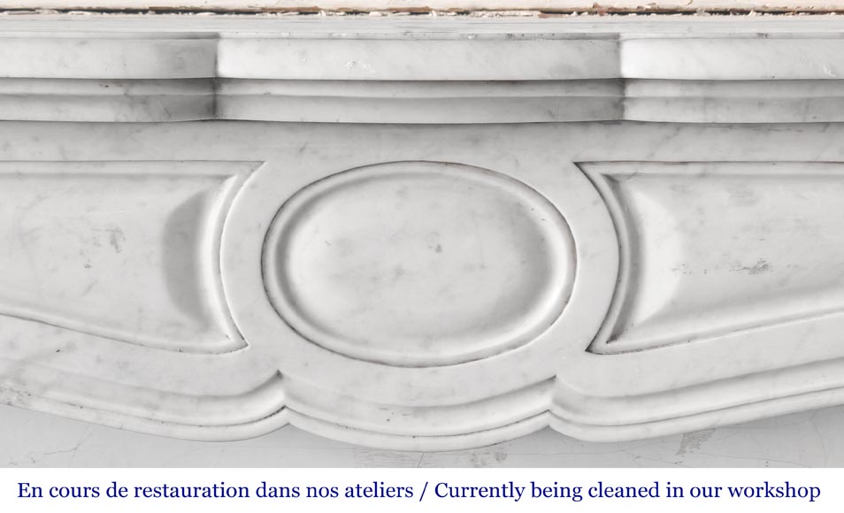 Louis XV-style fireplace, Pompadour type, in Carrara marble Louis XV-style fireplace, Pompadour type, in Carrara marble-1