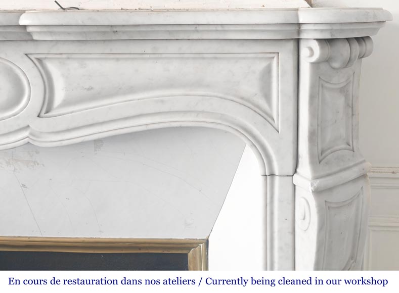 Louis XV-style fireplace, Pompadour type, in Carrara marble Louis XV-style fireplace, Pompadour type, in Carrara marble-6