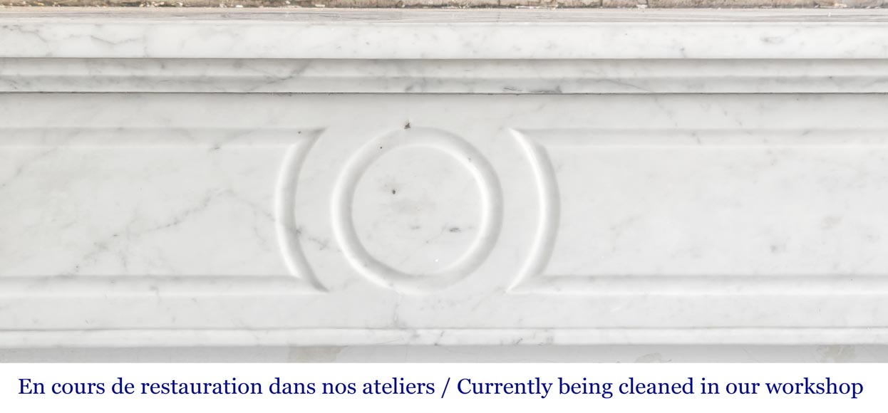 Straight-fronted Louis XV style fireplace, Pompadour model, in Carrara marble Straight-fronted Louis XV style fireplace, Pompadour model, in Carrara marble-1