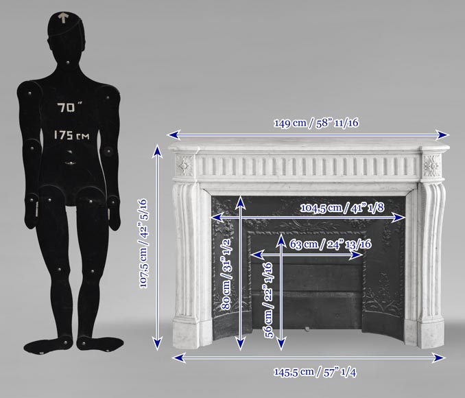 Louis XVI style curved mantelpiece in Carrara marble, featuring fluted decoration Louis XVI style curved mantelpiece in Carrara marble, featuring fluted decoration-10