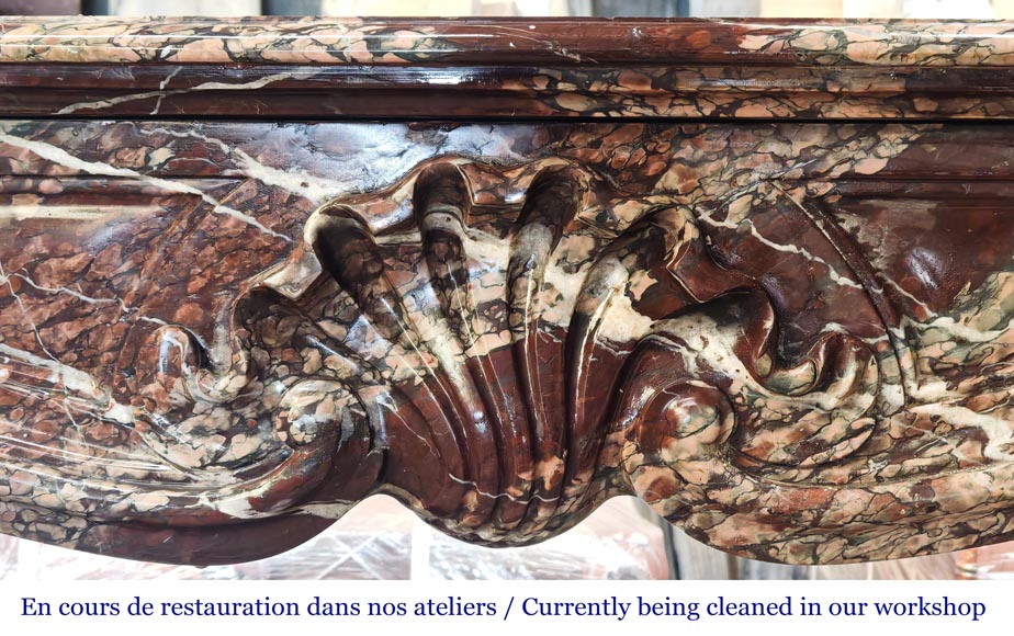 Louis XV style fireplace in Campan marble, decorated with a shell motif Louis XV style fireplace in Campan marble, decorated with a shell motif-1