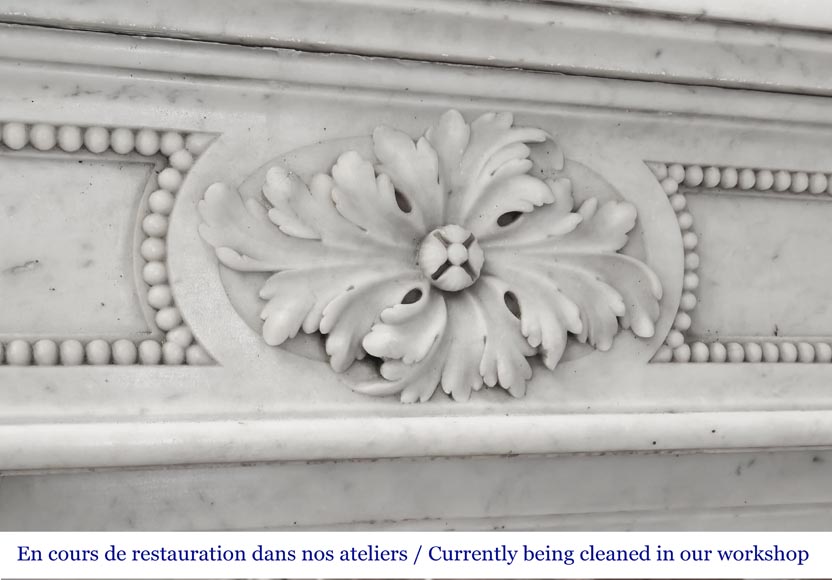 Carrara marble Louis XVI-style fireplace with bead-and-reel ornamentation-2