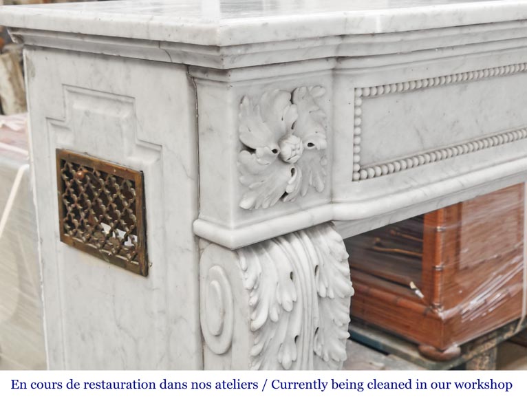 Carrara marble Louis XVI-style fireplace with bead-and-reel ornamentation-4