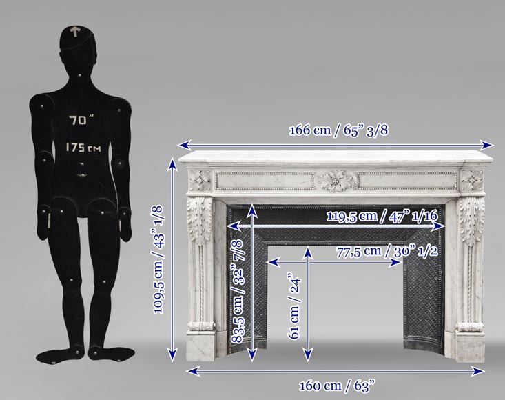 Carrara marble Louis XVI-style fireplace with bead-and-reel ornamentation-13