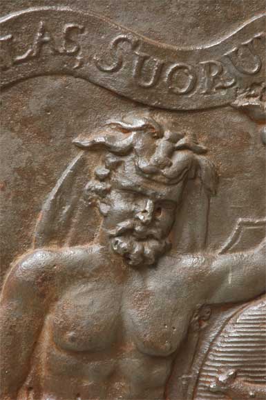 Antique cast iron fireback with De Jannel de Belval family coat of arms Antique cast iron fireback with De Jannel de Belval family coat of arms-4