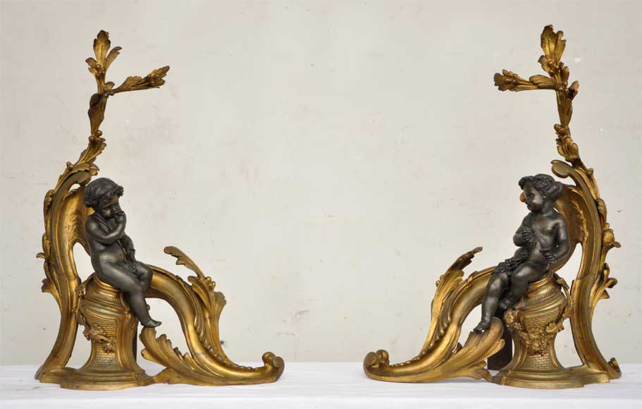 Antique firedogs with wine allegory Antique firedogs with wine allegory-0