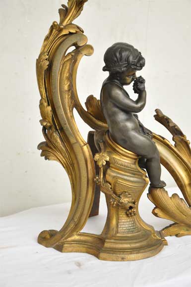 Antique firedogs with wine allegory Antique firedogs with wine allegory-3