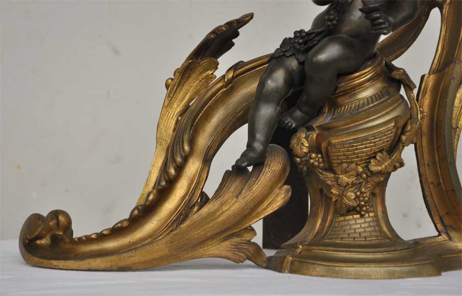 Antique firedogs with wine allegory Antique firedogs with wine allegory-6