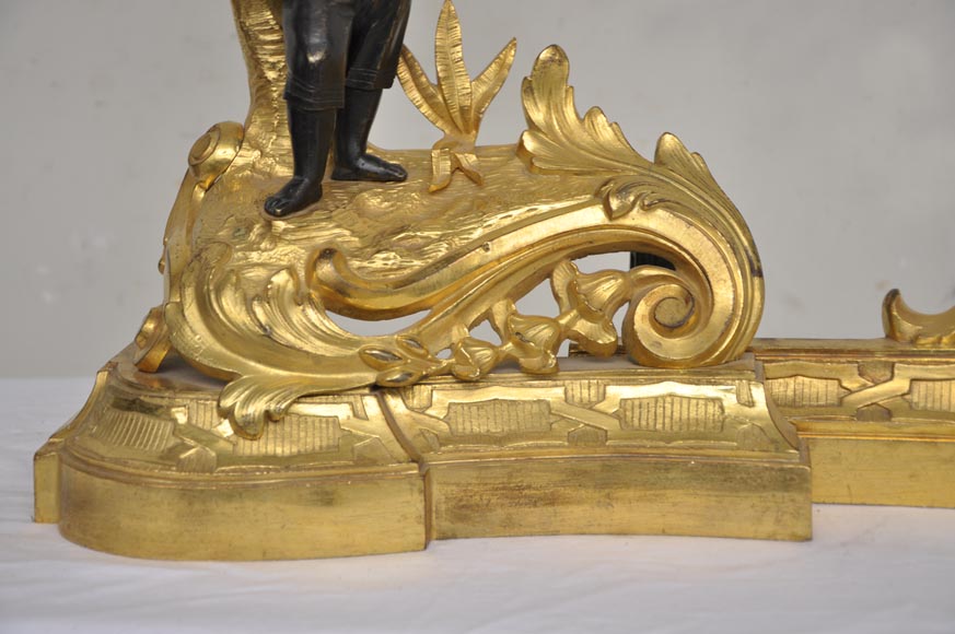 Antique bronze firedog with exotic figures. Antique bronze firedog with exotic figures.-4