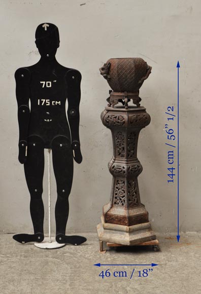 Large antique Chinese style planter in openwork cast iron Large antique Chinese style planter in openwork cast iron-15