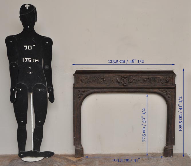 Fireplace cast iron insert, style Napoleon III, with grotesques and chimeras decoration Fireplace cast iron insert, style Napoleon III, with grotesques and chimeras decoration-12