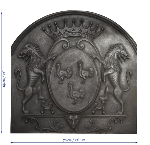 Cast iron fireback with roosters and lions decoration Cast iron fireback with roosters and lions decoration-7