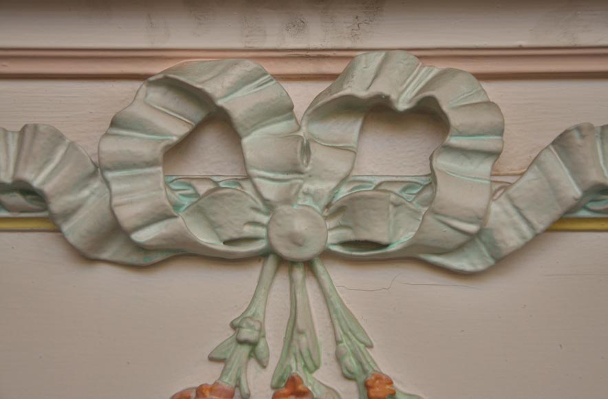 Antique Louis XVI pierglass with pomychrome stucco decoration representing garlands of flowers Antique Louis XVI pierglass with pomychrome stucco decoration representing garlands of flowers-5
