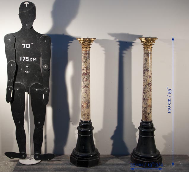 Antique pair of columns made out of Breche Violette and carved and gilded wood Antique pair of columns made out of Breche Violette and carved and gilded wood-7